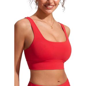 imageCRZ YOGA Womens Bikini Tops Scoop Neck Bathing Suit Supportive Modest Swimsuit Wide Straps Sports Bra PaddedDeep Red