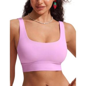 imageCRZ YOGA Womens Bikini Tops Scoop Neck Bathing Suit Supportive Modest Swimsuit Wide Straps Sports Bra PaddedVita Pink