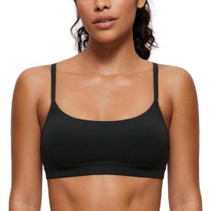 imageCRZ YOGA Womens Butterluxe Adjustable Spaghetti Strap Sports Bra  Scoop Neck Wireless Padded Yoga Workout Crop TopBlack
