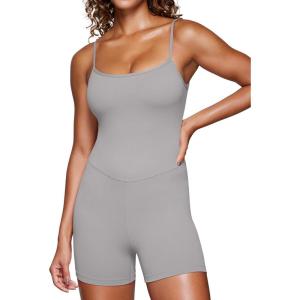 imageCRZ YOGA Womens Butterluxe Athletic Adjustable Strap Rompers Workout One Piece Sleeveless Jumpsuits Padded Bodysuit ShortsGull Gray