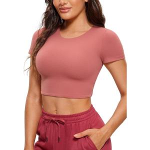 imageCRZ YOGA Womens Butterluxe Double Lined Short Sleeve Crop Tops Crew Neck Casual Workout TShirt Cute Basic TeeBriar Rose