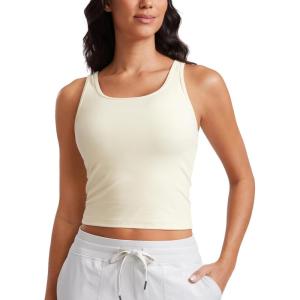 imageCRZ YOGA Womens Butterluxe Double Lined Workout Tank Tops Scoop Neck Racerback Cropped Casual Sleeveless ShirtGloam Yellow Light