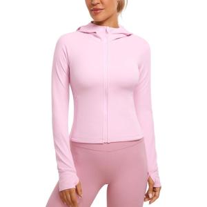 imageCRZ YOGA Womens Butterluxe Full Zip Workout Hoodie Jackets Slim Fit Hooded Athletic Yoga Lightweight Jacket with Thumb HolesPink Peony