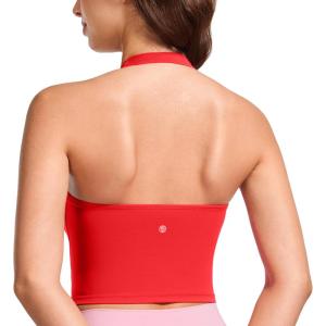 imageCRZ YOGA Womens Butterluxe Halter Longline Sports Bra  Padded Workout Yoga Crop Tops Tanks with Built in PadsDeep Red