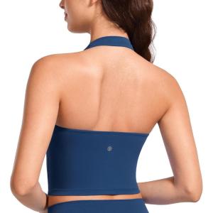 imageCRZ YOGA Womens Butterluxe Halter Longline Sports Bra  Padded Workout Yoga Crop Tops Tanks with Built in PadsFrench Navy