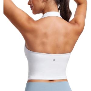 imageCRZ YOGA Womens Butterluxe Halter Longline Sports Bra  Padded Workout Yoga Crop Tops Tanks with Built in PadsWhite