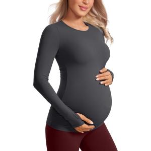 imageCRZ YOGA Womens Butterluxe Long Sleeve Maternity Tops Crewneck Pregnancy Basic Shirts Soft Athletic Yoga Casual Tee BlousesMysterious Grey