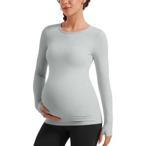 imageCRZ YOGA Womens Butterluxe Long Sleeve Maternity Tops Crewneck Pregnancy Basic Shirts Soft Athletic Yoga Casual Tee BlousesSterling