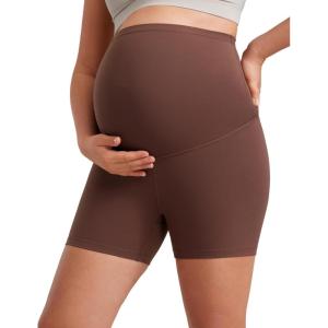 imageCRZ YOGA Womens Butterluxe Maternity Biker Shorts Over The Belly 4quot  Pregnancy Yoga Workout ActivewearCoffee Brown