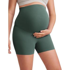 imageCRZ YOGA Womens Butterluxe Maternity Biker Shorts Over The Belly 4quot  Pregnancy Yoga Workout ActivewearDark Forest Green