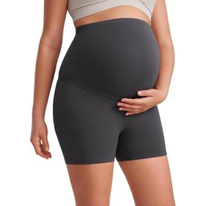 imageCRZ YOGA Womens Butterluxe Maternity Biker Shorts Over The Belly 4quot  Pregnancy Yoga Workout ActivewearMysterious Grey