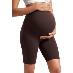 imageCRZ YOGA Womens Butterluxe Maternity Biker Shorts Over The Belly 8quot  Pregnancy Yoga Workout ActivewearHot Fudge Brown