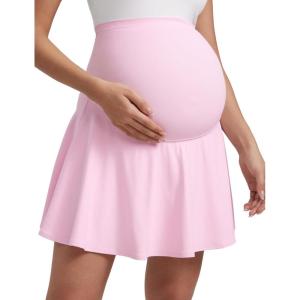 imageCRZ YOGA Womens Butterluxe Maternity High Waisted Tennis Skirts A Line Flowy Golf Athletic Casual Pregnancy with PocketsPink Peony