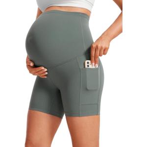 imageCRZ YOGA Womens Butterluxe Maternity Yoga Biker Shorts with Pockets 5quot  Over The Belly Pregnancy Workout AthleticGrey Sage