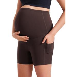 imageCRZ YOGA Womens Butterluxe Maternity Yoga Biker Shorts with Pockets 5quot  Over The Belly Pregnancy Workout AthleticHot Fudge Brown