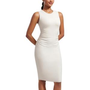 imageCRZ YOGA Womens Butterluxe Summer Sleeveless Midi Dresses Casual Work Cocktail Party Ruched Pencil BodyconMilky White Bone