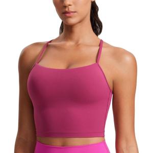 imageCRZ YOGA Womens Butterluxe Y Back Longline Sports Bras  Spaghetti Straps Racerback Padded Yoga Workout Crop Tank TopWashed Mauve