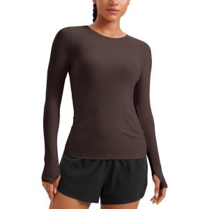 imageCRZ YOGA Womens Cloudweight Long Sleeve Workout Tops Lightweight Athletic Basic Shirts Soft Casual TShirt with Thumb HoleHot Fudge Brown
