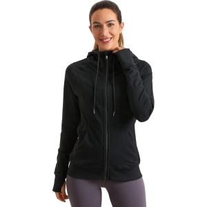 imageCRZ YOGA Womens Full Zip Hooded Sweatshirts Workout Sweat Jackets Slim Fit Running Track Hoodies with ThumbholesBlack