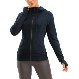 imageCRZ YOGA Womens Full Zip Hooded Sweatshirts Workout Sweat Jackets Slim Fit Running Track Hoodies with ThumbholesTrue Navy