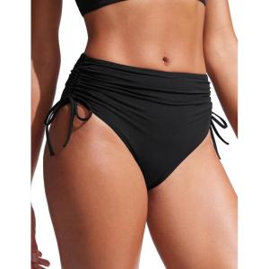 imageCRZ YOGA Womens High Waisted Bikini Bottoms Adjustable Ruched Side Tie Bathing Swim Full Coverage Swimsuit BriefsBlack