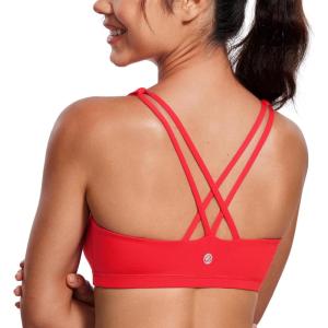 imageCRZ YOGA Womens Light Support Strappy Sports Bra  Low Cut Wirefree Padded Yoga Cami Criss Cross BackDeep Red