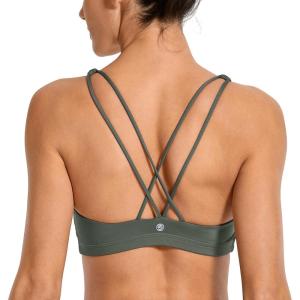 imageCRZ YOGA Womens Light Support Strappy Sports Bra  Low Cut Wirefree Padded Yoga Cami Criss Cross BackGrey Sage