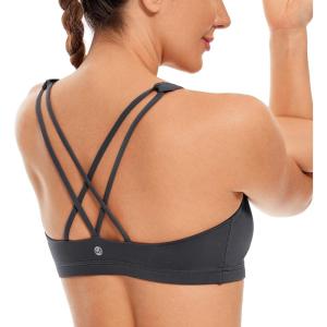 imageCRZ YOGA Womens Light Support Strappy Sports Bra  Low Cut Wirefree Padded Yoga Cami Criss Cross BackInk Gray
