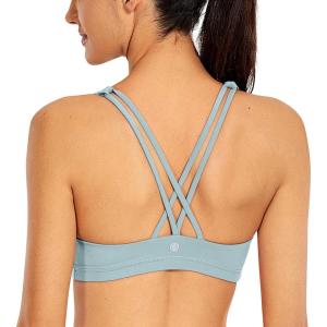 imageCRZ YOGA Womens Light Support Strappy Sports Bra  Low Cut Wirefree Padded Yoga Cami Criss Cross BackLight Grayish Blue