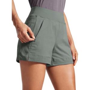 imageCRZ YOGA Womens Lightweight Mid Rise Hiking Shorts 4  Stretch for Athletic Summer Travel Outdoor Golf with Zip PocketsGrey Sage