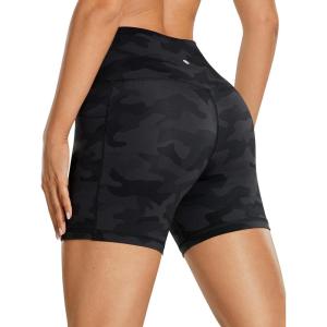 imageCRZ YOGA Womens Naked Feeling Biker Shorts with Pockets 5  High Waisted Yoga Gym Workout SpandexDark Grey Camouflage