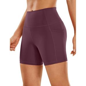 imageCRZ YOGA Womens Naked Feeling Biker Shorts with Pockets 5  High Waisted Yoga Gym Workout SpandexDark Russet