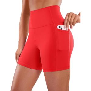 imageCRZ YOGA Womens Naked Feeling Biker Shorts with Pockets 5  High Waisted Yoga Gym Workout SpandexDeep Red