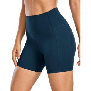 imageCRZ YOGA Womens Naked Feeling Biker Shorts with Pockets 5  High Waisted Yoga Gym Workout SpandexFrench Navy