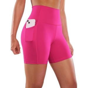 imageCRZ YOGA Womens Naked Feeling Biker Shorts with Pockets 5  High Waisted Yoga Gym Workout SpandexGranita Pink
