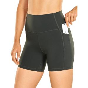 imageCRZ YOGA Womens Naked Feeling Biker Shorts with Pockets 5  High Waisted Yoga Gym Workout SpandexGrey Olive