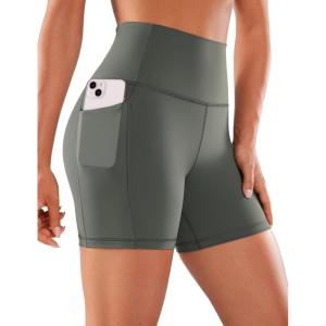 imageCRZ YOGA Womens Naked Feeling Biker Shorts with Pockets 5  High Waisted Yoga Gym Workout SpandexGrey Sage