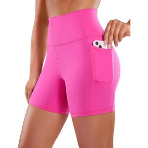 imageCRZ YOGA Womens Naked Feeling Biker Shorts with Pockets 5  High Waisted Yoga Gym Workout SpandexHibiscus Purple
