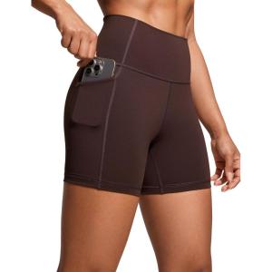 imageCRZ YOGA Womens Naked Feeling Biker Shorts with Pockets 5  High Waisted Yoga Gym Workout SpandexHot Fudge Brown