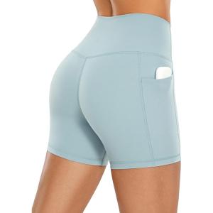 imageCRZ YOGA Womens Naked Feeling Biker Shorts with Pockets 5  High Waisted Yoga Gym Workout SpandexLight Grayish Blue