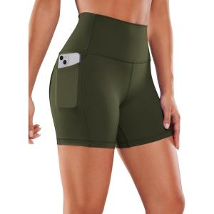 imageCRZ YOGA Womens Naked Feeling Biker Shorts with Pockets 5  High Waisted Yoga Gym Workout SpandexOlive Green