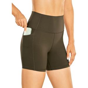 imageCRZ YOGA Womens Naked Feeling Biker Shorts with Pockets 5  High Waisted Yoga Gym Workout SpandexOlive Yellow