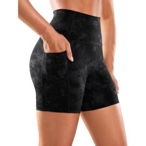 imageCRZ YOGA Womens Naked Feeling Biker Shorts with Pockets 5  High Waisted Yoga Gym Workout SpandexTie Dye Smoke Ink