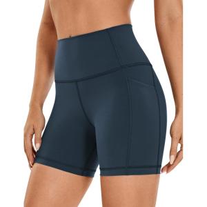 imageCRZ YOGA Womens Naked Feeling Biker Shorts with Pockets 5  High Waisted Yoga Gym Workout SpandexTrue Navy