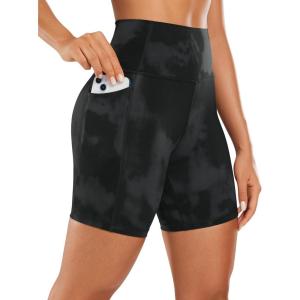 imageCRZ YOGA Womens Naked Feeling Biker Shorts with Pockets 6  High Waisted Yoga Gym Workout SpandexBlack Tie Dye Flowers