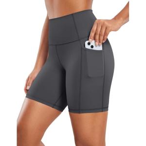 imageCRZ YOGA Womens Naked Feeling Biker Shorts with Pockets 6  High Waisted Yoga Gym Workout SpandexMysterious Grey