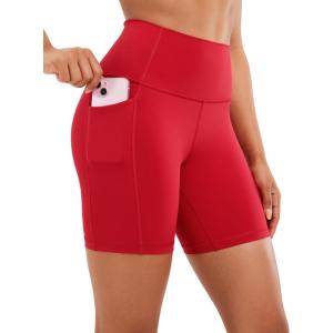 imageCRZ YOGA Womens Naked Feeling Biker Shorts with Pockets 6  High Waisted Yoga Gym Workout SpandexRed Chili