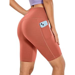 imageCRZ YOGA Womens Naked Feeling Biker Shorts with Pockets 8  High Waisted Yoga Gym Workout SpandexBurnt Sugar