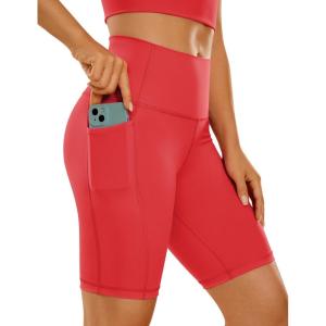 imageCRZ YOGA Womens Naked Feeling Biker Shorts with Pockets 8  High Waisted Yoga Gym Workout SpandexCrimson
