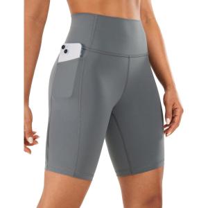 imageCRZ YOGA Womens Naked Feeling Biker Shorts with Pockets 8  High Waisted Yoga Gym Workout SpandexDark Carbon